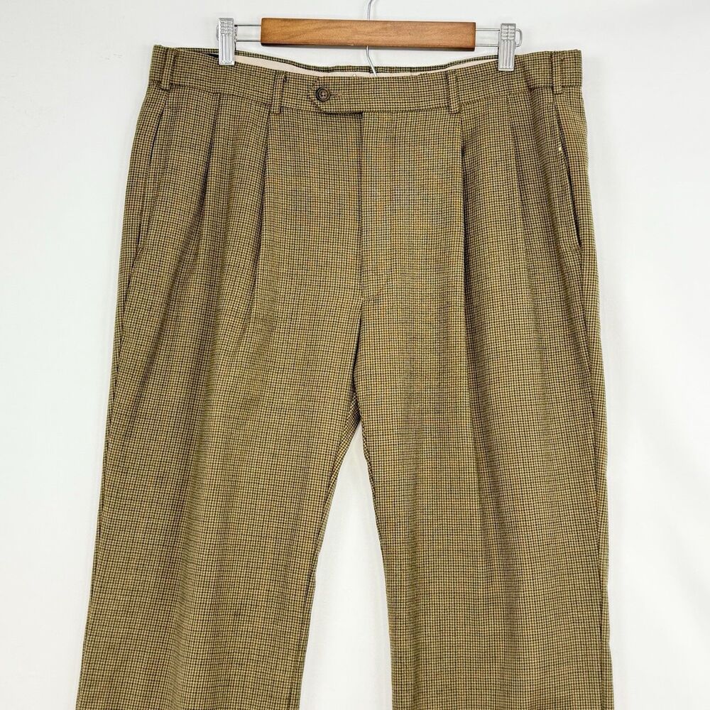 Paul Frederick Men’s 35x30 Brown Pleated Dress Pants Cuffed 100% Wool